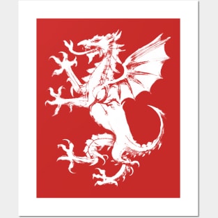 Welsh Dragon White Ink Grunge Posters and Art